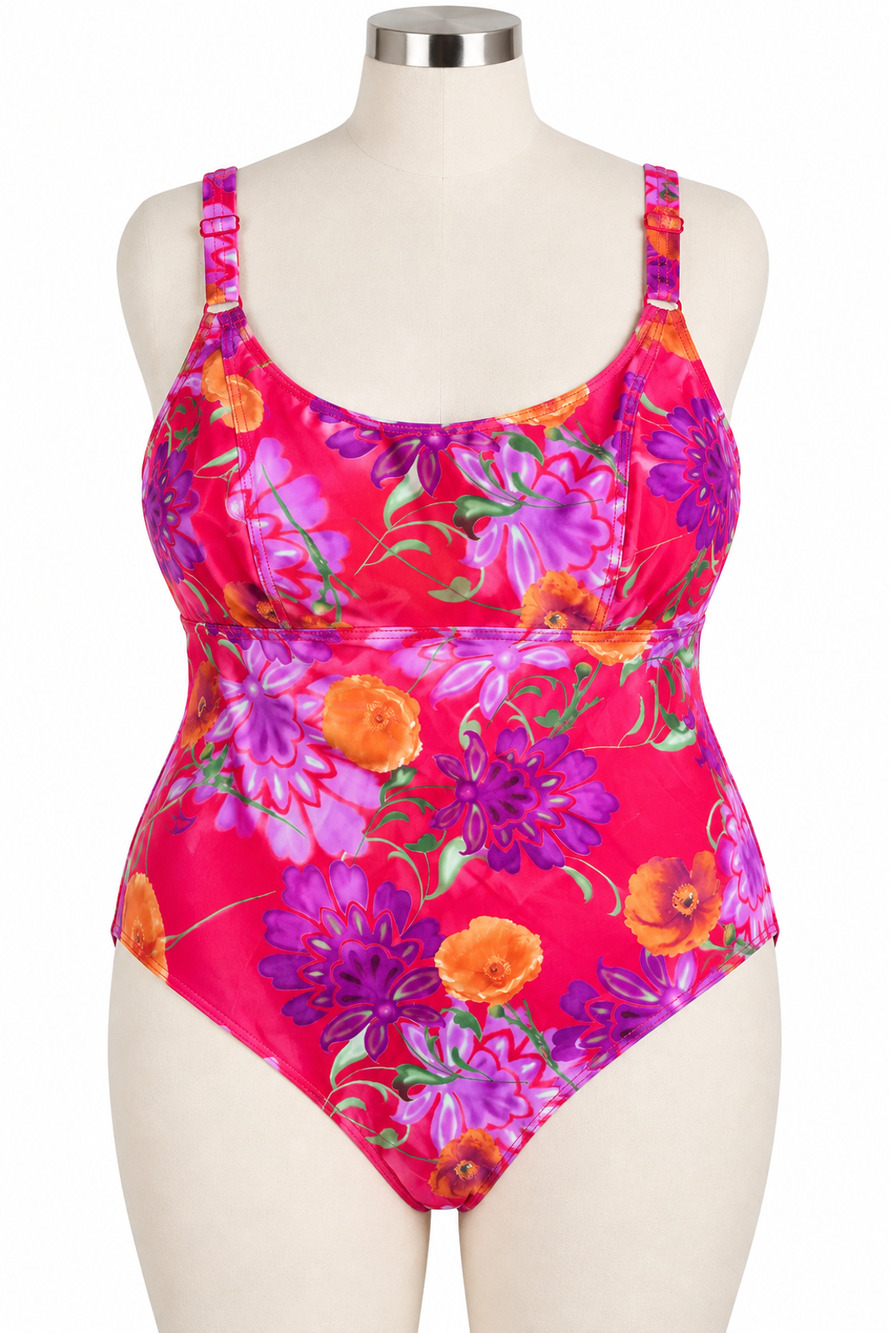 Christina Pink Floral One Piece Swimsuit Scoop Neck Adjustable Straps 20W/D NEW
